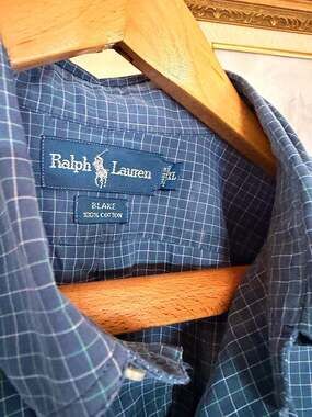 00s Vintage Ralph Lauren Blake Navy Grid Check Button Down Shirt XL